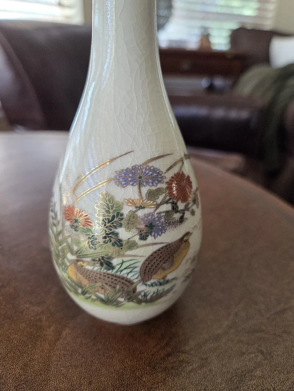 Vintage Otagiri Japan Quail & Chrysanthemum Porcelain Bud Vase